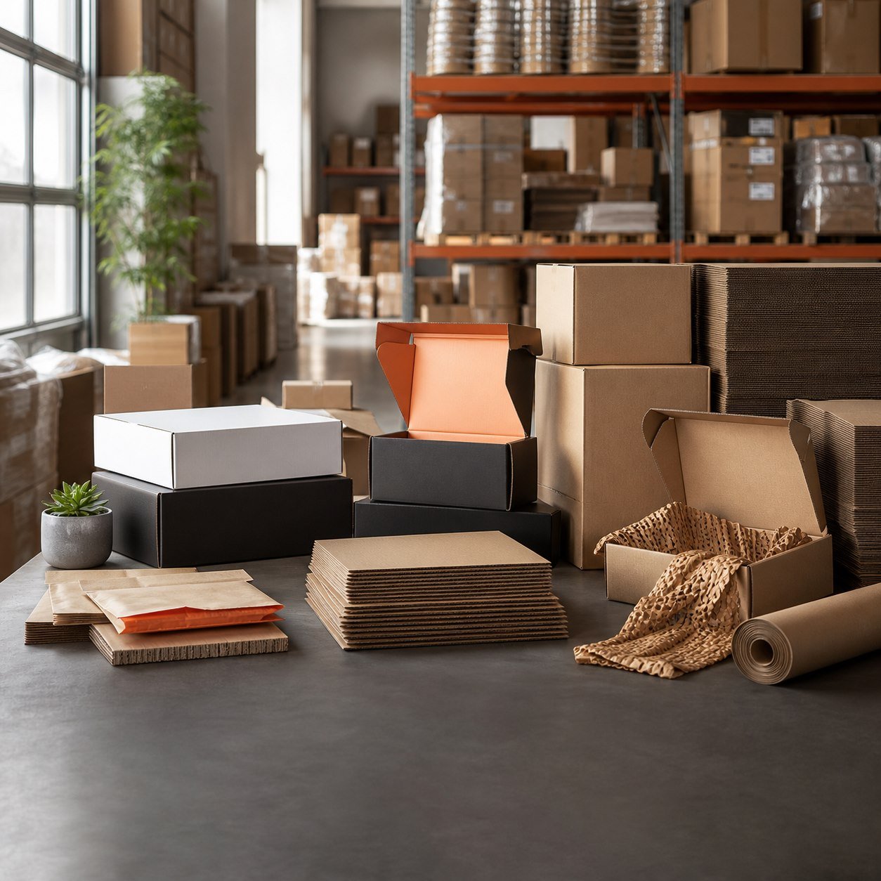Organized bulk packaging inventory ready for repeat business supply