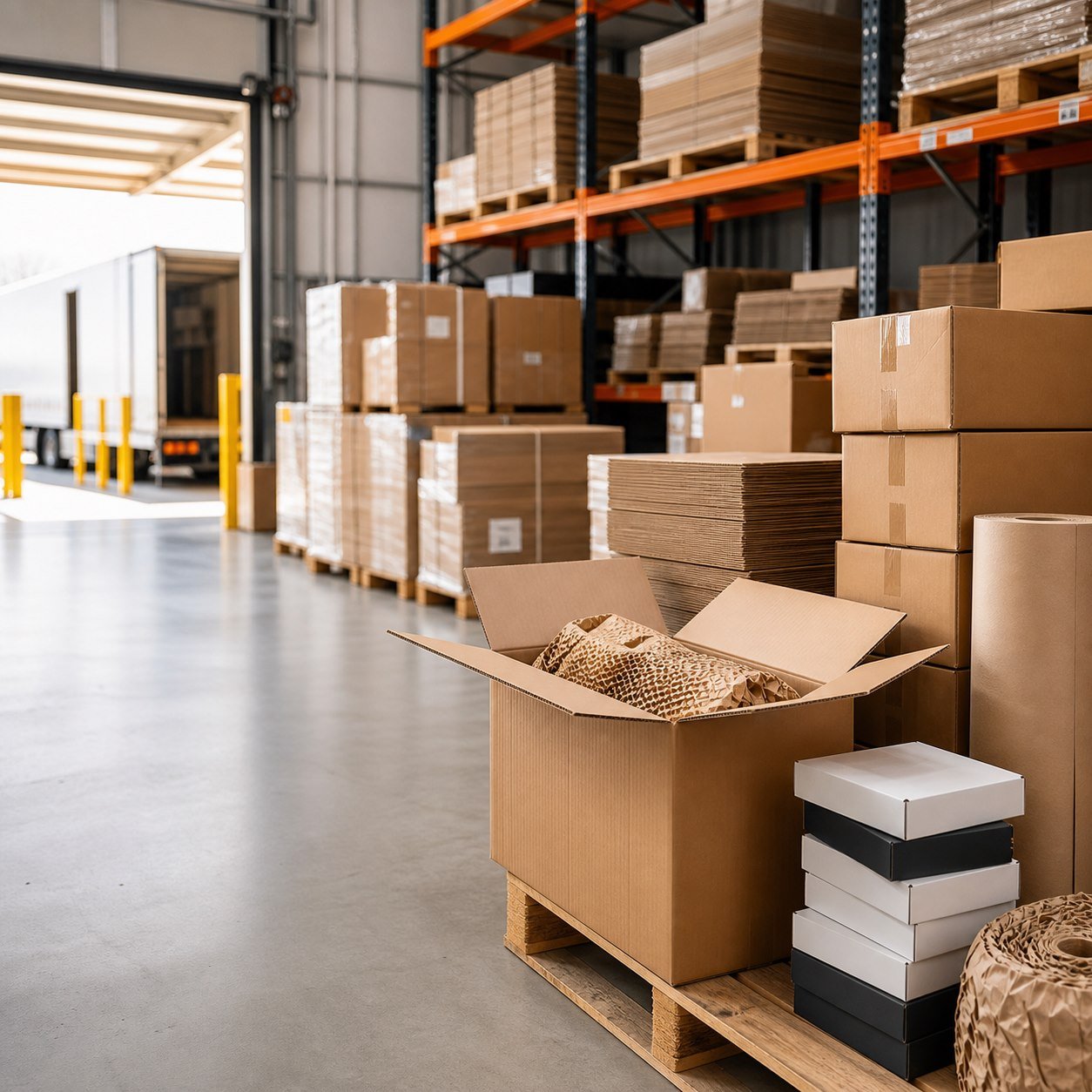 Quality-checked packaging stock organized for reliable dispatch